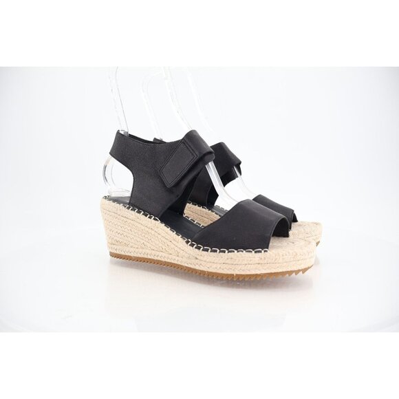 Eileen Fisher Shoes - Eileen Fisher Women Weslia Leather Ankle Strap Wedge Espadrille Sandals Size 8.5